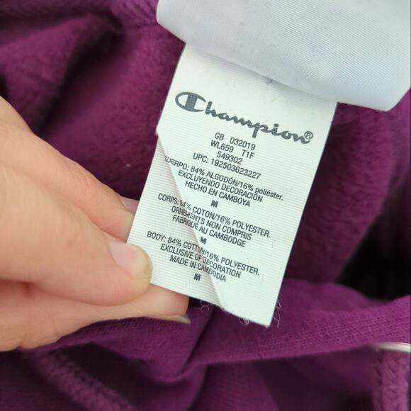 Champion Crop Hoodie Sweatshirt Medium Reverse Weave Purple Cut Off Cropped - Picture 7 of 8